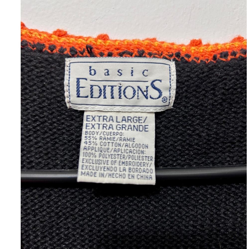 VTG Basic Editions Halloween Sweater Vest XL Blk Pumpkin Ghost Witch Cat Cottage - Picture 5 of 10